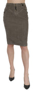 Gray High Waist Pencil Cut Knee Length Skirt