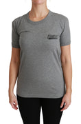 Gray Crewneck Amore Patch Cotton Top T-shirt