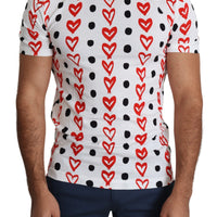 White Hearts Print  Cotton Men Top T-shirt