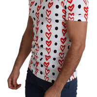 White Hearts Print  Cotton Men Top T-shirt