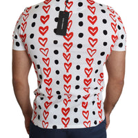 White Hearts Print  Cotton Men Top T-shirt