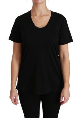 Black U-neck Short Sleeve Top Wool T-shirt