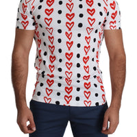 White Hearts Print  Cotton Men Top T-shirt