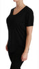 Black U-neck Short Sleeve Top Wool T-shirt