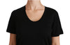Black U-neck Short Sleeve Top Wool T-shirt