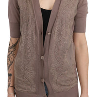Purple Short Sleeves Buttoned Cardigan Top