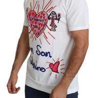White Saint Valentine Hearts Print Men  T-shirt