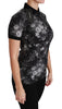 Black Cotton Floral Print Polo T-shirt Top