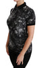 Black Cotton Floral Print Polo T-shirt Top