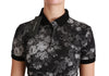 Black Cotton Floral Print Polo T-shirt Top