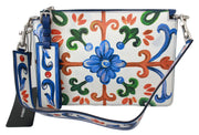 White Majolica Print Shoulder Purse CLEO Leather Bag