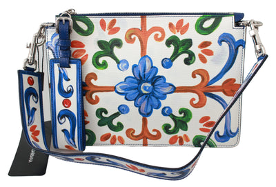 White Majolica Print Shoulder Purse CLEO Leather Bag