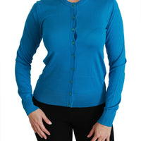 Blue Crewneck Cardigan 100% Silk Sweater