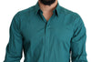 Green Cotton Men Formal GOLD Dress Shirt