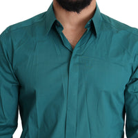 Green Cotton Men Formal GOLD Dress Shirt