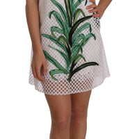 White Pineapple Sequined Applique Dress