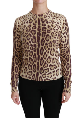 Brown Leopard Long Sleeve Sweater Cashmere Top