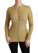 Gold Long Sleeve Cardigan Viscose Sweater