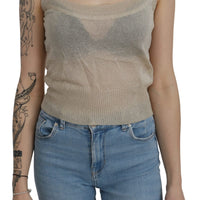 Beige Sleeveless Spaghetti Strap Tank See Through Top