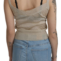 Beige Sleeveless Spaghetti Strap Tank See Through Top