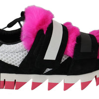 Black Leather Pink Fur Shoes Sneakers