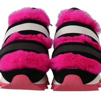 Black Leather Pink Fur Shoes Sneakers