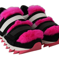 Black Leather Pink Fur Shoes Sneakers