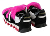 Black Leather Pink Fur Shoes Sneakers