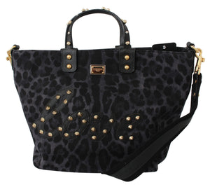 Blue Leopard Love Patch Studs Shopping Tote  Bag