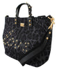 Blue Leopard Love Patch Studs Shopping Tote  Bag