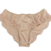 Beige Silk Floral Lace Stretch Underwear