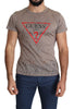 Brown Cotton Stretch Logo Print Men Casual Perforated T-shirt