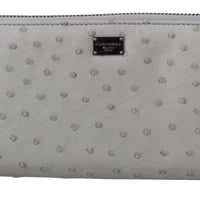 White Ostrich Leather Continental Mens Clutch Wallet