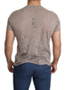 Brown Cotton Stretch Logo Print Men Casual Perforated T-shirt