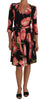 Black Pink Tulip Print Stretch Shift Dress