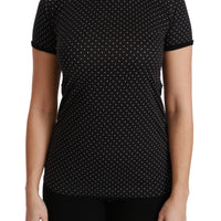 Black Dotted Crewneck Cotton Top T-shirt