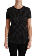 Black Dotted Crewneck Cotton Top T-shirt