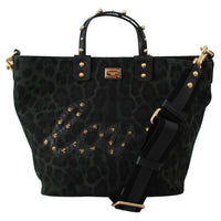 Green Leopard Love Patch Studs Shopping Tote Bag