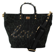 Green Leopard Love Patch Studs Shopping Tote Bag