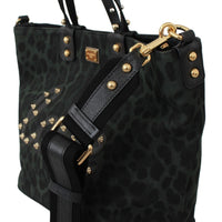 Green Leopard Love Patch Studs Shopping Tote Bag