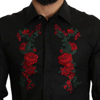 Black Cotton GOLD Logo Roses Shirt