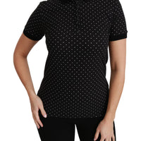 Black Dotted Collared Polo Shirt Cotton Top