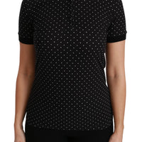 Black Dotted Collared Polo Shirt Cotton Top
