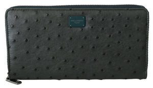 Green Ostrich Leather Continental Mens Clutch Wallet