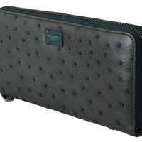 Green Ostrich Leather Continental Mens Clutch Wallet