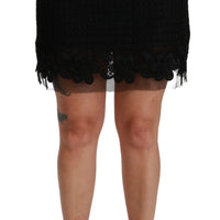 Black Lace High Waist A-line Mini Wool Skirt