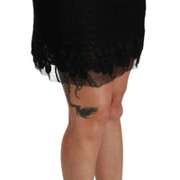 Black Lace High Waist A-line Mini Wool Skirt