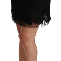 Black Lace High Waist A-line Mini Wool Skirt