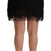 Black Lace High Waist A-line Mini Wool Skirt