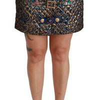 Gold Blue Jacquard Crystal Mini Skirt